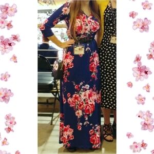 Kuiyige Size S Floral Blue & Pink Wrap Top Maxi Dress